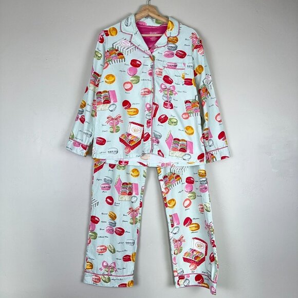 Nick & Nora Other - Nick & Nora Pajama Women S Flannel Set Mint Green JE T'AIME MACARONS Macaroons